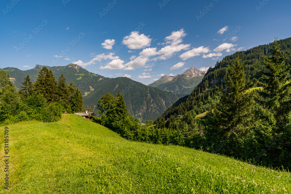 Hike to the Keilkeller waterfall near Mayrhofen in the Zillertal Alps