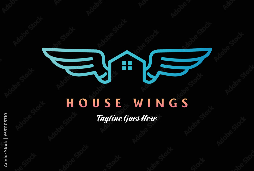Simple Minimalist Modern House Wings Monogram Line for Real Estate Property or Hotel Inn Cabin Logo Design Simple Minimalist Modern House Wings Monogram Line for Real Estate Property or Hotel Inn Cabin Logo Design