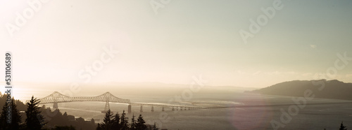 Fotografie, Obraz misty morning sunrise over bridge