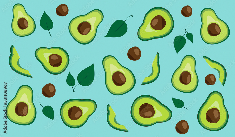 The avocado pattern on the blue background The avocado pattern on the blue background