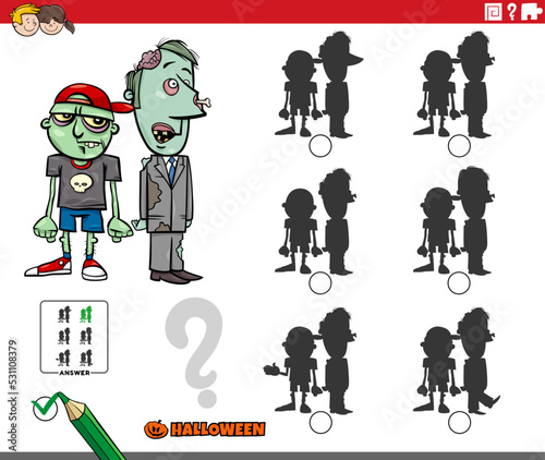 shadows game with cartoon zombies on Halloween