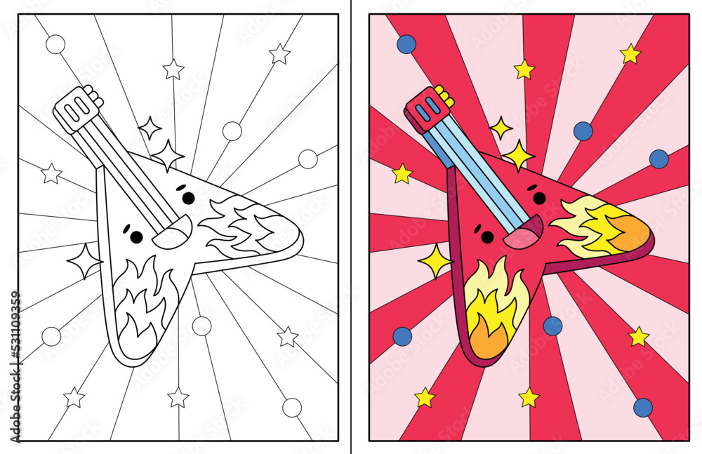 kawaii guitar coloring page kawaii guitar coloring page