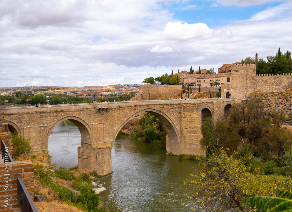 View of Toledo, Spain, UNESCO world heritage site. Detail of San Martin bridge.