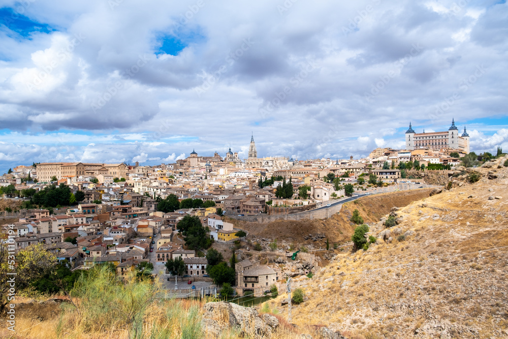 Panoramic view of Toledo, Spain, UNESCO world heritage site. Old city on horizon