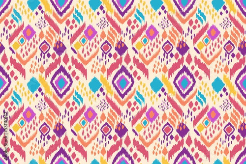 Ikat geometric folklore ornament with tribal ethnic seamless striped pattern Aztec style. oriental pattern traditional Design for background, clothing, wrapping, Batik, fabric, vector, illustration.