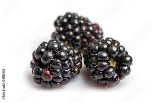 three blackberry isolated on a white background closeup