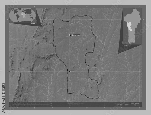 Donga, Benin. Grayscale. Labelled points of cities photo