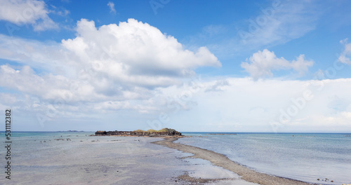 Low tide walking path connect Kueibishan and Chi Yu Island at Penghu of Taiwan photo