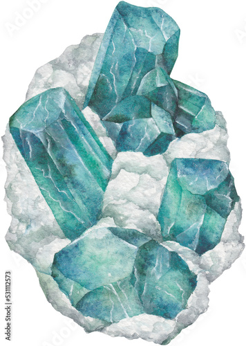 Transparent Background amazonite cluster Illustration Png. Transparent Clipart Image of watercolor blue crystal ready-to-use for site, article, print