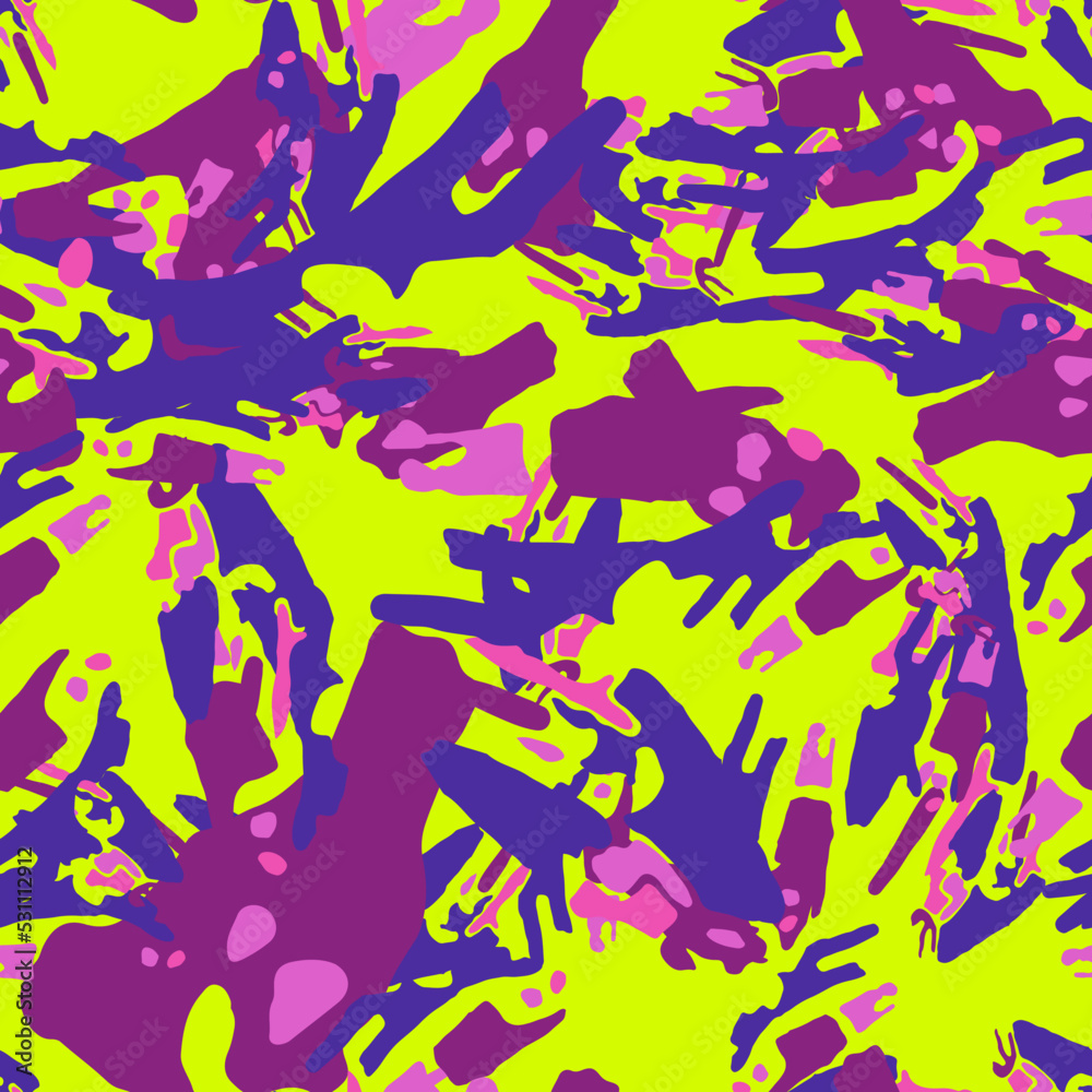 UFO camouflage of various shades of green, violet and pink colors