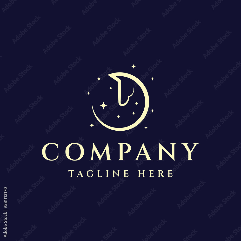 horse silhouette with moon and stars logo design Stock Vector | Adobe Stock