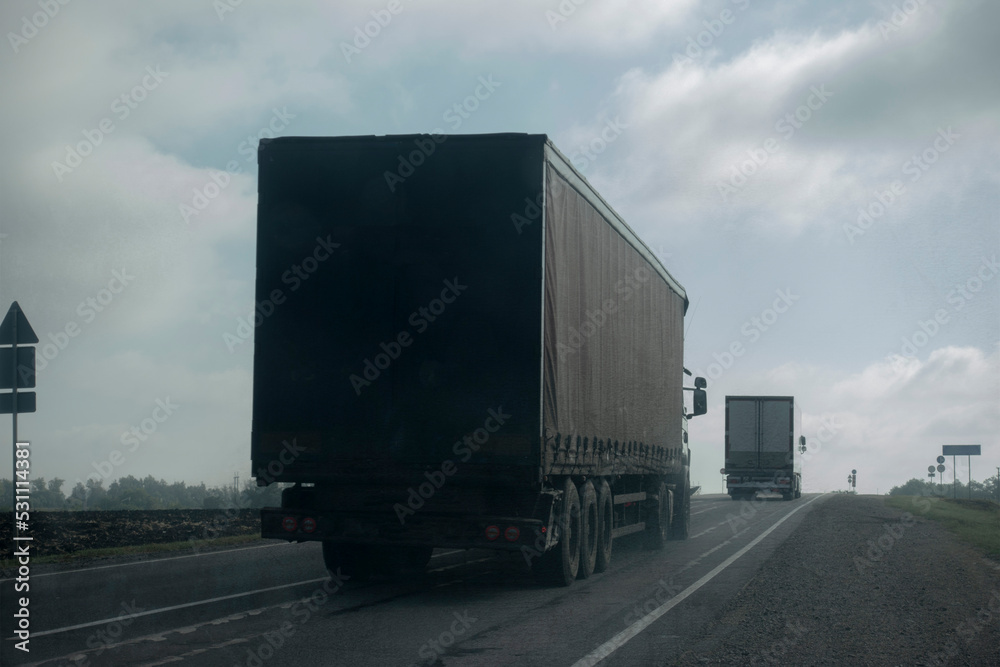 Old Lorry Traffic Transport on motorway in motion