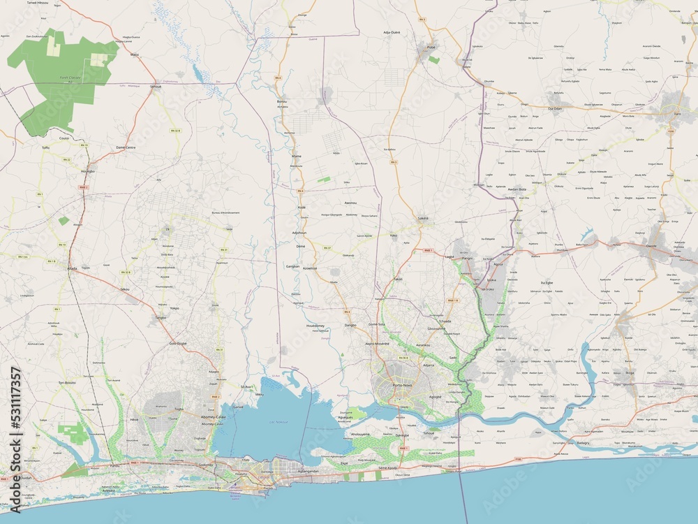 Naklejka premium Oueme, Benin. OSM. No legend