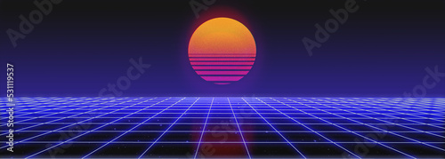 Foto 3d abstract 1980's retrowave, cyberpunk background with copy space, neon perspec