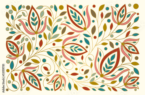 Abstract floral background. Vector ornament pattern. Paisley elements. Great for fabric, invitation, wallpaper, decoration, packaging or any desired idea.