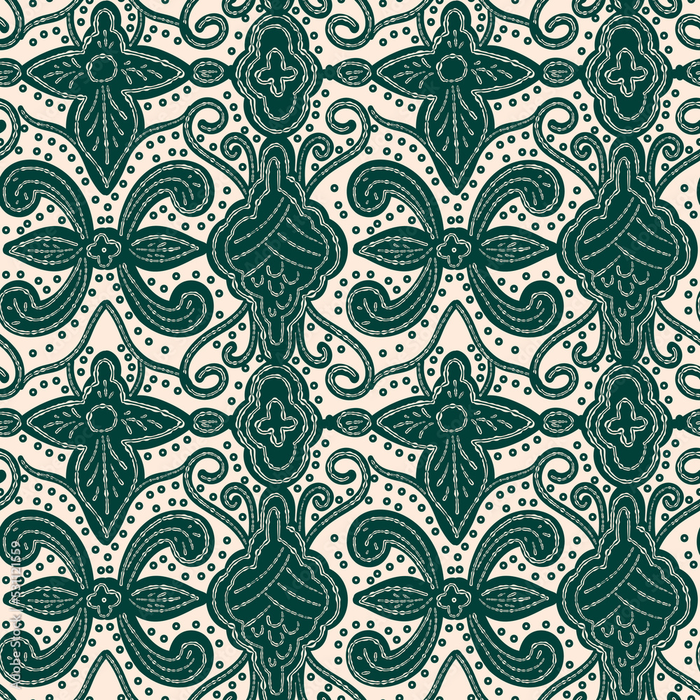 Black and white seamless pattern with arabesques  in a retro style.