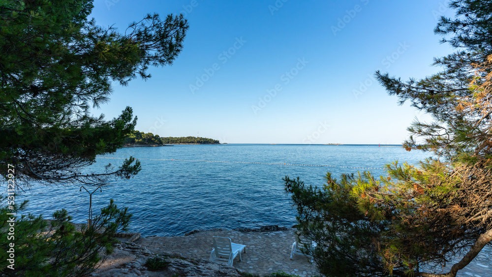 The bay plava laguna on the mediterranean sea in Porec, Croatia