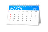 table calendar 2023 march isolated on transparent background