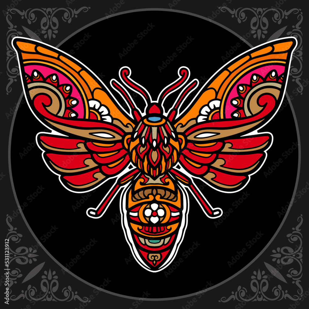 Colorful moth mandala arts isolated on black background Colorful moth mandala arts isolated on black background