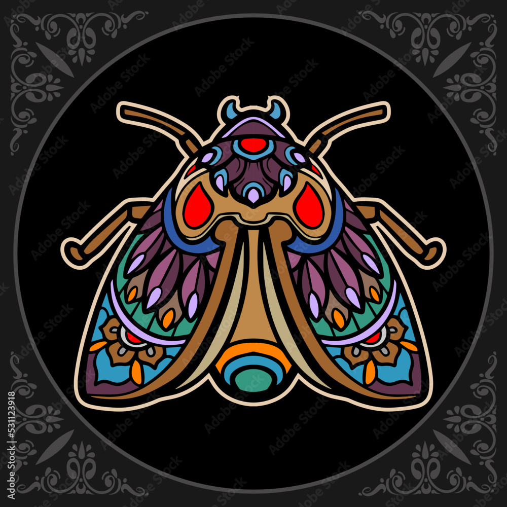 Colorful moth mandala arts isolated on black background Colorful moth mandala arts isolated on black background
