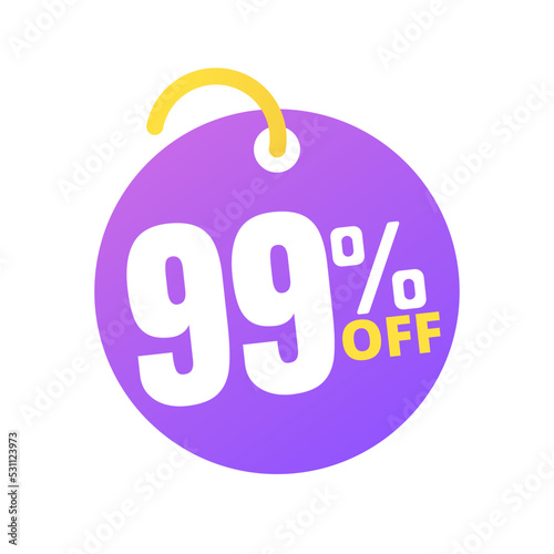 99% off percent offer, with online sale purple light label design, Ninety-nine