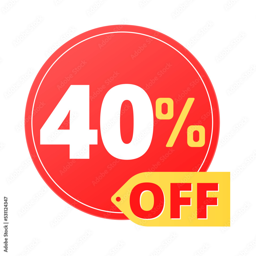 40% off limited special offer. Discount banner in red and yellow circular balloon, super discount. Forty 40% off limited special offer. Discount banner in red and yellow circular balloon, super discount. Forty