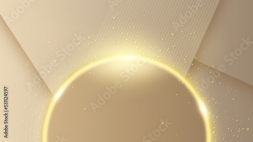 Golden Circle Hole Background, Elegant Gold Light Line. Widescreen Vector Illustration