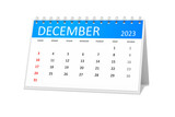 table calendar 2023 december isolated on transparent background