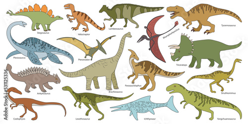 Dinosaur isolated color set icon. Vector color set icon dino animal. Vector illustration dinosaur on white background.