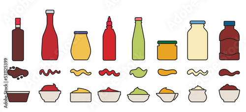 Sauce for bbq color vector set icon.Vector illustration icon ketchup and dip. Isolated illustration set bottle and bowl sauce.