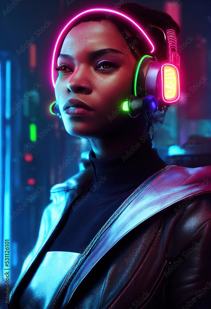 Premium Photo  Cyberpunk woman portrait with vr headset in high