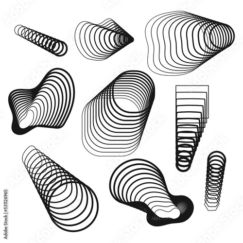 Minimalist geometric linear elements, brutalism shapes, abstract bauhaus forms. Basic form, trendy modern outline graphic element vector set