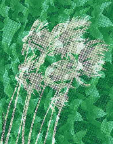 Raster palm trees bent by a strong hurricane
