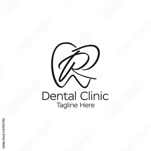 line art letter r dental logo design