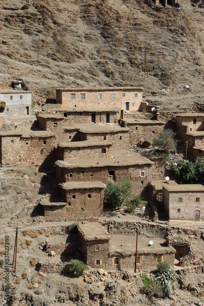 Village with adobe houses in the High Atlas (Morocco)