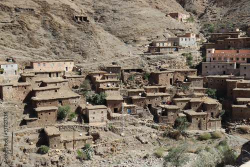 Traditional village of the High Atlas in Morocco. Built with adobe houses.