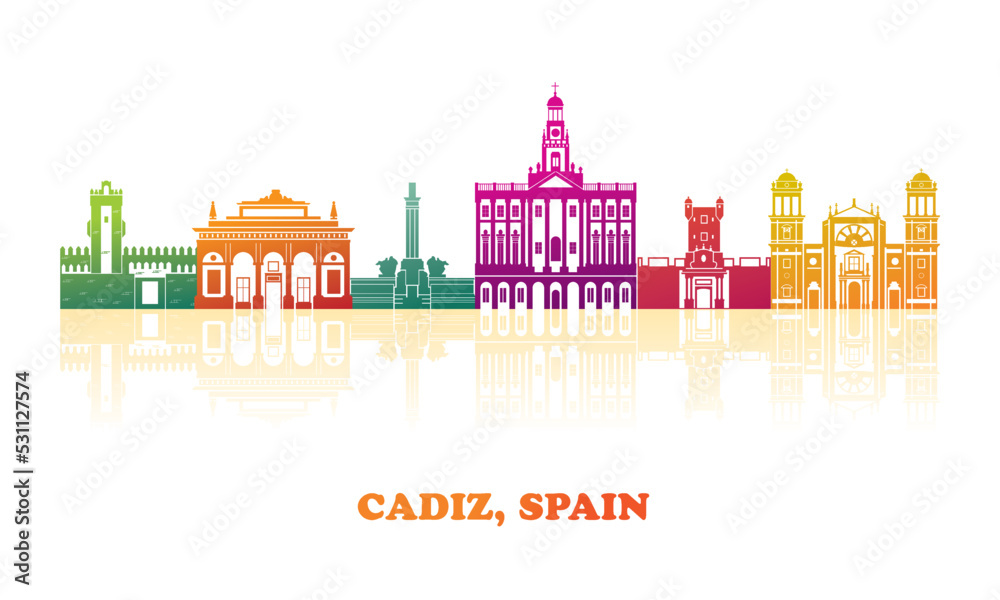 Colourfull Skyline panorama of  Cadiz, Andalusia, Spain - vector illustration