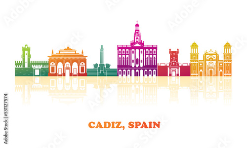 Colourfull Skyline panorama of Cadiz, Andalusia, Spain - vector illustration