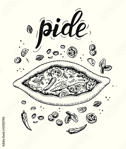 Pide vector illustration. Turkish, arabic food.