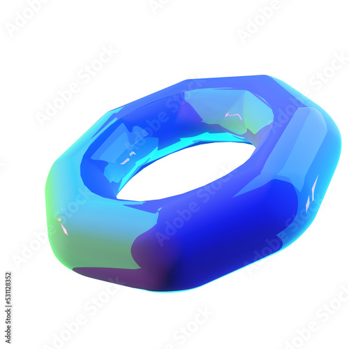 Abstract octagon 3d png element. Isolated symbol of blue gradient futuristic geometric figure decoration. Modern smooth glossy shape with reflected lights.