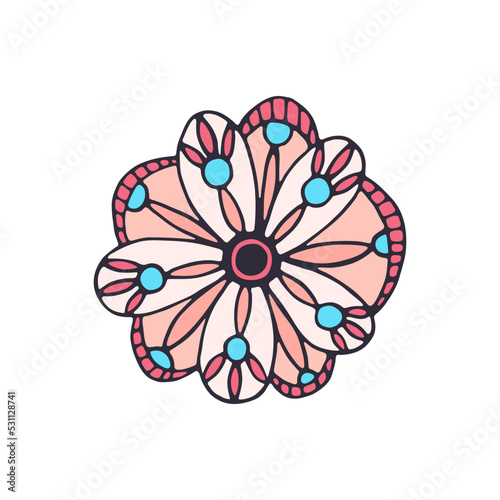 Hand drawn flower isolated on white background. Colorful decorative doodle sketch illustration. Vector floral element.