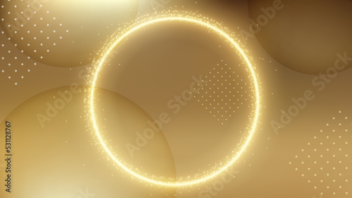 Golden Circle Ring Background, Elegant Gold Light Line. Widescreen Vector Illustration