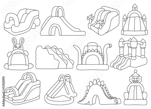 Inflatable castle isolated outline set icon. Vector illustration trampoline on white background. Vector outline set icon inflatable castle.