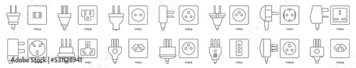Electric socket isolated outline set icon. Vector outline set icon plug. Vector illustration electric socket on white background.