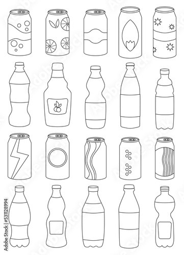 Soda drink isolated outline set icon. outline vector set icon bottle beverage. Vector illustration soda drink on white background.