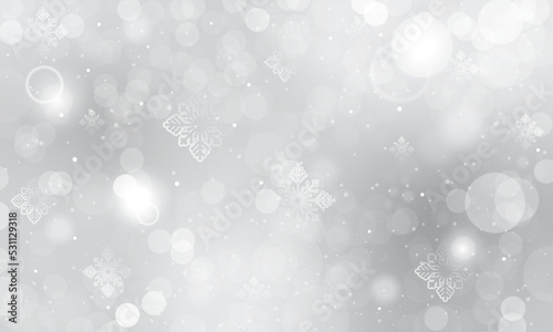 Illustration of winter season with snowflakes, snowfall and bokeh background. Editable vector design with space for your text.