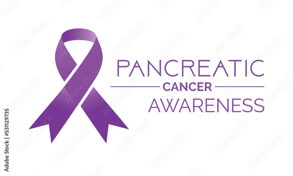 Awareness month for pancreatic cancer Purple ribbon realistic illustration with typography  November is Cancer Awareness Month. Vector