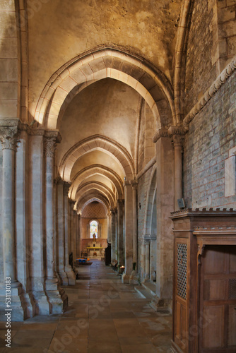 Side aisle with confessional in the medieval church of Notre Dame-Saint Lazare in Avallon, department of Yonne, France 