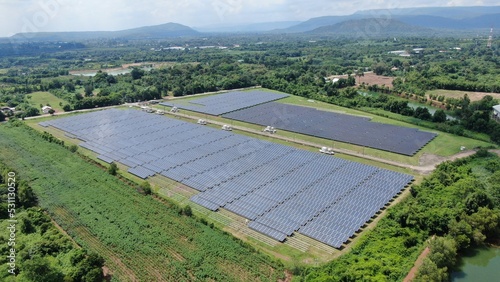 Solar energy farm. Aerial view of a solar farm in Asia.