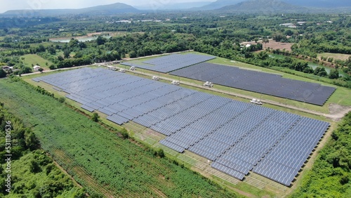 Solar energy farm. Aerial view of a solar farm in Asia.